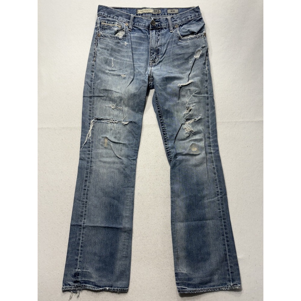 BKE Jeans Mens 32x32 Blue Tyler Straight Distressed Medium Wash Casual Denim